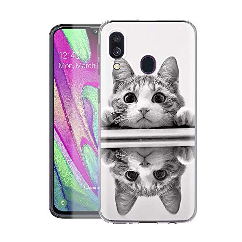 Pnakqil Hülle kompatibel mit Samsung Galaxy A40 Phone,Silikon Schutzhülle TPU Clear Transparent Kratzfest Ultra Dünn Stoßfest Muster Handyhülle für Samsung Galaxy A40，Katze von Pnakqil