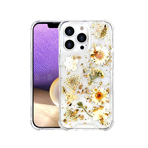 Pnakqil Kompatibel mit Apple iPhone 13 Pro 6,1" Hülle, Getrocknete Blumen Transparent Glitzer Floral Handyhülle Mädchen Frau Klar Stoßfeste Silikon Bumper Schutzhülle für iPhone 13 Pro,Blume1 von Pnakqil