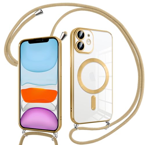 Pnakqil Magnetisch Hülle für iPhone 11 mit Band, Kompatibel mit MagSafe, Handyhülle Durchsichtig Dünn Silikon mit Handykette Kordel, Aesthetic Durchsichtige Stoßfest Schutzhülle, Gold Pnakqil Magnetisch Hülle für iPhone 11 mit Band, Kompatibel mit MagSafe, Handyhülle Durchsichtig Dünn Silikon mit Handykette Kordel, Aesthetic Durchsichtige Stoßfest Schutzhülle, Gold von Pnakqil