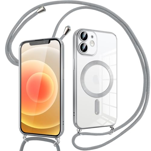 Pnakqil Magnetisch Hülle für iPhone 12 mit Band, Kompatibel mit MagSafe, Handyhülle Durchsichtig Dünn Silikon mit Handykette Kordel, Aesthetic Durchsichtige Stoßfest Schutzhülle, Silber Pnakqil Magnetisch Hülle für iPhone 12 mit Band, Kompatibel mit MagSafe, Handyhülle Durchsichtig Dünn Silikon mit Handykette Kordel, Aesthetic Durchsichtige Stoßfest Schutzhülle, Silber von Pnakqil
