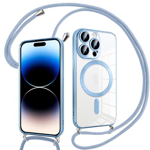 Pnakqil Magnetisch Hülle für iPhone 14 Pro mit Band, Kompatibel mit MagSafe, Handyhülle Durchsichtig Dünn Silikon mit Handykette Kordel, Aesthetic Durchsichtige Stoßfest Schutzhülle, Blau Pnakqil Magnetisch Hülle für iPhone 14 Pro mit Band, Kompatibel mit MagSafe, Handyhülle Durchsichtig Dünn Silikon mit Handykette Kordel, Aesthetic Durchsichtige Stoßfest Schutzhülle, Blau von Pnakqil