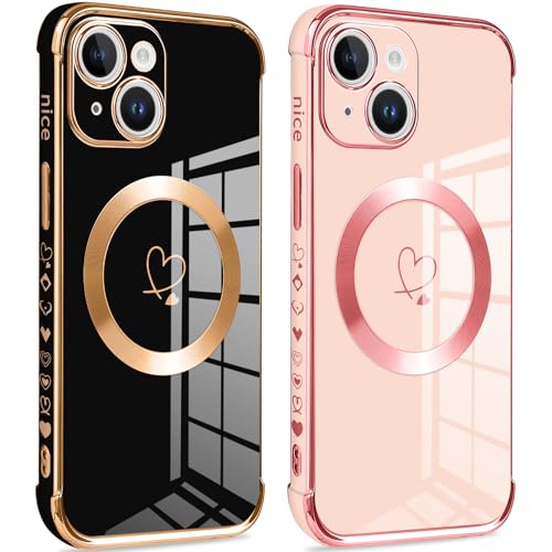 Pnakqil Magnetische Hülle für iPhone 14, Kompatibel mit MagSafe, 2 Stück Handyhülle Ultra Dünn Silikon mit Herz Love Muster Schutzhülle, Stoßfest Bumper Case für iPhone 14, Schwarz und Rosa Pnakqil Magnetische Hülle für iPhone 14, Kompatibel mit MagSafe, 2 Stück Handyhülle Ultra Dünn Silikon mit Herz Love Muster Schutzhülle, Stoßfest Bumper Case für iPhone 14, Schwarz und Rosa von Pnakqil