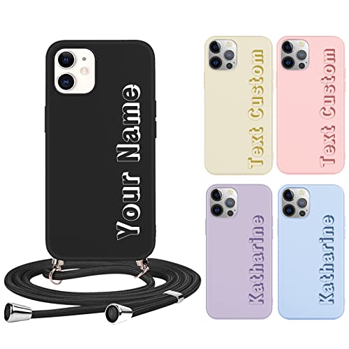 Pnakqil Personalisierte mit Band Handyhülle für Samsung Galaxy S21 FE（5G） 6.4",Handykette Hülle Gestalten Dreidimensionaler Stil Text Individuelle Crossbody Schutzhülle Cover Kette,Schwarz von Pnakqil