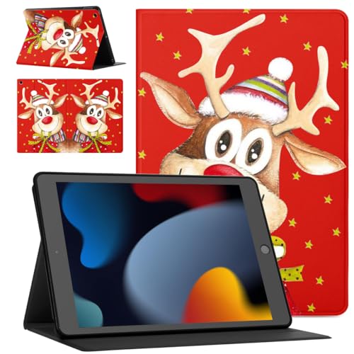 Pnakqil Weihnachten Hülle für Apple iPad Air 2 9.7 Zoll Tablet, Ultra Dünn TPU Rücken PU Leder Flip Rot Schutzhülle mit Ständerfunktion Christmas Cartoon Wallet Case-Hirsch3 von Pnakqil