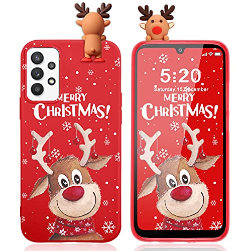 Pnakqil Weihnachten Hülle für Samsung Galaxy A32 4G 6.4",Silikon Rot 3D Cartoon Christmas Deer Süß Schutzhülle Weihnachten Muster Stoßfest TPU Case Handyhülle Kompatibel mit Samsung A32 4G,REH von Pnakqil