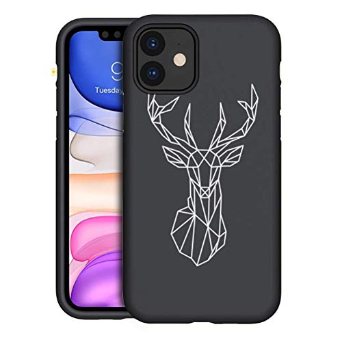 Pnakqil für Apple iPhone 11 Hülle,Anti-Kratzen Anti-Fingerabdruck Anti-Fall Hülle Matt Schwarz Silikon TPU Stylisch Soft Motiv Muster Hülle Cover für Apple iPhone 11 Case,Hirschkopf von Pnakqil