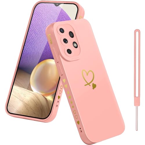 Pnakqil für Samsung Galaxy A32 4G Hülle Silikon Cute Gold Herz Muster Handyhülle für Frauen Mädchen Weiche TPU Stoßfest Case für Samsung A32 4G Kleinen Herzen Rand Kamera Schutzhülle Rosa von Pnakqil