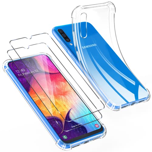 Pnakqil für Samsung Galaxy A50/A30 Hülle Durchsichtig und 2 Stück Schutzfolie, Ultra Dünn Transparent Stoßfest Weiche TPU Silikon Handyhülle für Jungs und Frauen, Sturzfest Schutzhüllen - Clear von Pnakqil