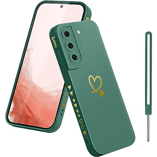 Pnakqil für Samsung Galaxy S22 5G Hülle Silikon Cute Gold Herz Muster Handyhülle für Frauen Mädchen Weiche TPU Stoßfest Case für Samsung S22 5G Kleinen Herzen Rand Kamera Schutzhülle Grün von Pnakqil