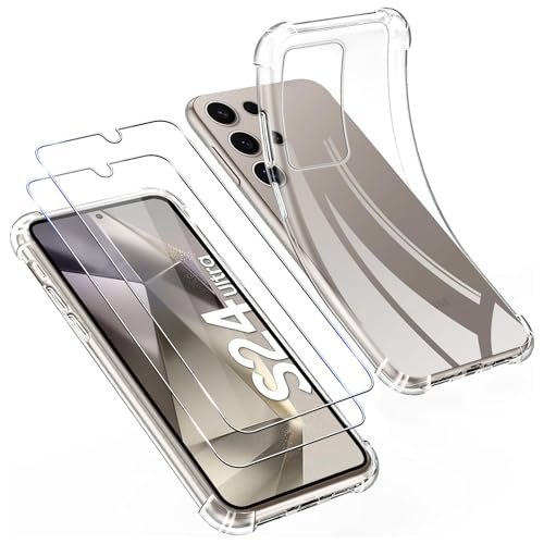 Pnakqil für Samsung Galaxy S24 Ultra Hülle Durchsichtig + 2 Stück Schutzfolie, Dünn Transparent Stoßfest Case Weiche Silikon Handyhülle für Jungs und Frauen, Sturzfest Schutzhüllen - Clear (6.8") von Pnakqil