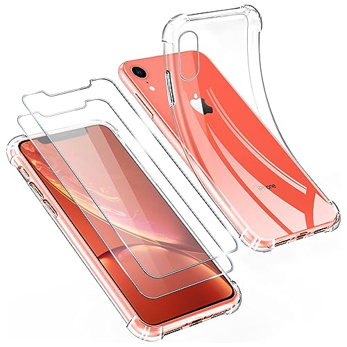 Pnakqil für iPhone XR Hülle Durchsichtig + 2 Stück Schutzfolie,Ultra Dünn Transparent Stoßfest Weiche TPU Silikon Handyhülle für Jungs und Frauen, Sturzfest Schutzhüllen - Clear von Pnakqil