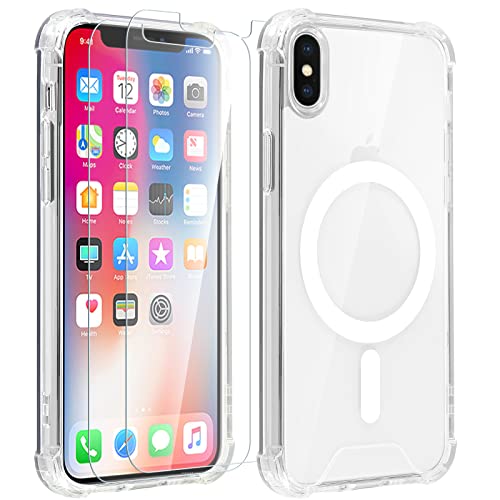 Pnakqil für iPhone XS/X Hülle [Kompatibel mit MagSafe] mit 2 Stück Schutzfolie, Ultra Dünn Durchsichtig Stoßfest Handyhülle für Jungs und Frauen, Sturzfest Schutzhüllen - Transparent von Pnakqil