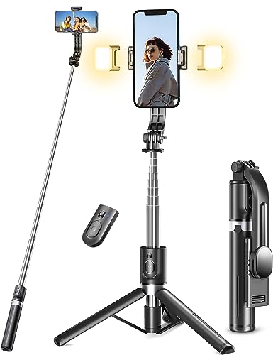 Selfie Stick Stativ mit 2 Fülllicht, 114cm Verbessertem Stabil Handy Stativ mit Abnehmbarer Fernbedienung, Stativ für Smartphone Kompatibel mit iPhone Samsung & Android Smartphones von Pnitri