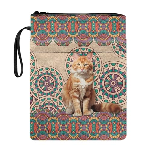 Poceacles Boho Mandala Cat Print Book Sleeve for Book Lovers Book Protector Book Covers for Paperbacks Polyester Durable Book Sleeves, Einheitsgröße, CZ25 von Poceacles