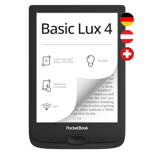 PocketBook e-Book Reader 'Basic Lux 4' (deutsche Version) 8 GB Speicher, 15,2 cm (6 Zoll) E-Ink Carta Display - Schwarz von PocketBook