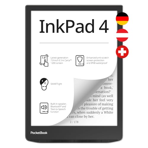 PocketBook e-Book Reader InkPad 4 (deutsche Version) 32 GB Speicher, 19,8 cm (7,8 Zoll) E-Ink Carta 1200 Touch-Display - Stardust Silver von PocketBook