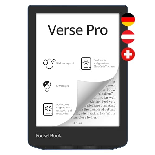 PocketBook e-Book Reader 'Verse Pro' (deutsche Version) 16 GB Speicher, IPX8, Bluetooth, 15,2 cm (6 Zoll) E-Ink Carta Display - Azure von PocketBook