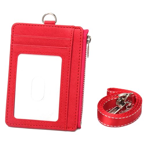 Kompaktkarten Brieftasche Mit Blockierung Und Reißverschlusspoch PU Leder Münzholz Kartenhalter Mit Abnehmbarem Lanyard von Pocoiau