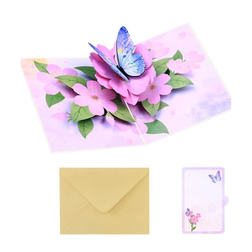 Pocoiau 3D Schmetterling und Blume Popup Postkarte Handgemachte Grußkarte mit Umschlag zum Geburtstag Jahrestag für Lehrer von Pocoiau