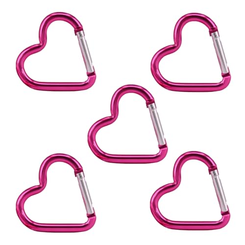 Pocoiau 5 x herzförmige Federschnallen, Aluminiumlegierung, Schlüsselanhänger, Schlüsselanhänger, Taschenclip, Haken von Pocoiau