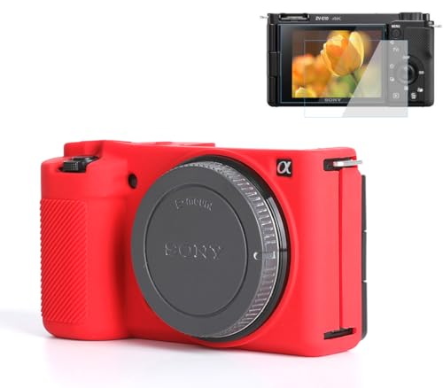 Pocoukate Kameratasche für Sony ZV-E10 / ZV-E10L, Vlog Style Alpha ZV-E10 ZV-E10L Digitalkamera Anti-Scratch Slim Fit Soft DSLR Kamerahülle mit Displayschutzfolie (Rot) von Pocoukate