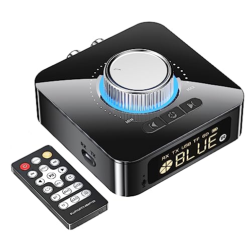 Podazz Bluetooth 5.0 Empfänger und Sender, RCA/AUX Jack Wireless Audio Adapter mit Digitalanzeige, SD Karte/TF Unterstützung Geeignet für TV/Heimkino Stereo Musik Video System (Schwarz) von Podazz