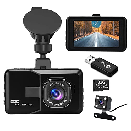 Podazz Dashcam Auto Vorne und Hinten — 3 Zoll IPS Bildschirm FHD 1080P Dash Cam, für Autos 170 Weitwinkel, Super Nachtsicht, G-Sensor, Loop-Aufnahme und Bewegungserkennung, Parküberwachung von Podazz