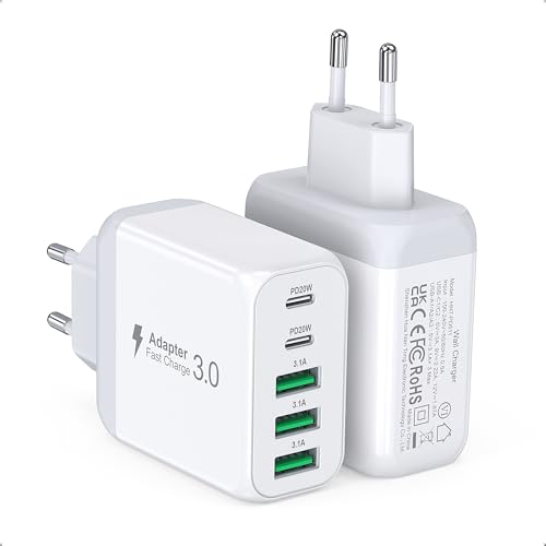 2er 40W USB-C Ladegerät, 5 Ports (2X USB-C und 3X USB-A) Mehrfachladegerät, PD 3.0 Schnellladegerät Netzteil für iPhone 15 14 Pro Max 13 12 11 SE 2020 XS XR 8 7, Samsung, und weitere Smartphones von Poiget