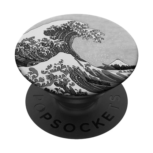 Die große Welle von Kanagawa Schwarz Weiß PopSockets mit austauschbarem PopGrip von Poison Design