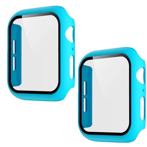 Pokanic [2 Stück] Kompatibel mit Apple Watch 3 2 1 Series iWatch 9H gehärtetes Glas Hülle Ganzkörper Displayschutzfolie Abdeckung Kabelloses Laden Leicht Kratzfest (Hellblau, 38 mm) von Pokanic
