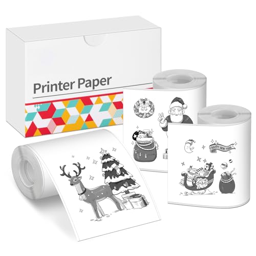 T02/M02X/M02L/M02S Thermopapier - Selbstklebendes Aufkleberpapier für Taschenfotodrucker, 10 Jahre Haltbarkeit, Ideal für Journal, Studiennotizen, und Fotodrucke, 3 Rollen, 53mm x 3,5m von PokeLabel