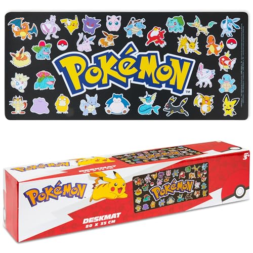 Pokemon Mauspad XXL 80x35 cm Schreibtischunterlage Groß Cooles Pikachu Mousepad Gaming Rutschfest Schreibtisch Unterlage PC Gamer Mouse Pad (Schwarz) von Pokémon