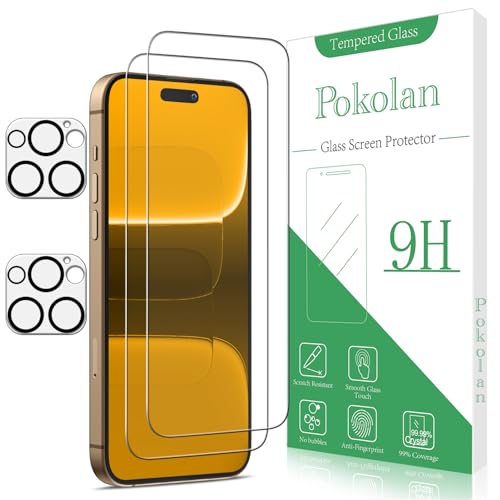 Pokolan 2+2 Stück Schutzfolie für iPhone 16 Pro Max, 2 Stück Schutzglas und 2 Stück Kameraschutz, Frei von Kratzern, 9H Härte, HD Displayschutzfolie, Blasenfrei von Pokolan