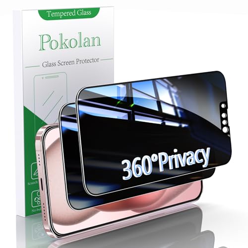 Pokolan 2 Stück 360 Grad Sichtschutz für iPhone 13, 13Pro, 14 Schutzfolie, 4 Seitiger Anti-Spy Glas Folie, Blasenfreie, Anti-Kratzen, Anti Fingerabdruck, Ultra-Klar Displayschutzfolie von Pokolan