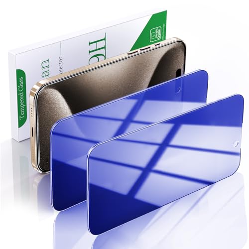Pokolan 2 Stück Blau Sichtschutz für iPhone 15 Pro Schutzfolie, Blau Anti Spy Glas Folie, Blendschutz, Blasenfreie, Anti Kratzen, Anti Fingerabdruck, Ultra Klar Displayschutzfolie von Pokolan