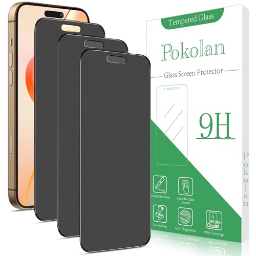 Pokolan 3 Stück Matte Sichtschutz für iPhone 16 Pro Schutzfolie, Matt Anti Spy Glas Folie, Blendschutz, Blasenfreie, Anti Kratzen, Anti Fingerabdruck, Ultra Klar Displayschutzfolie von Pokolan