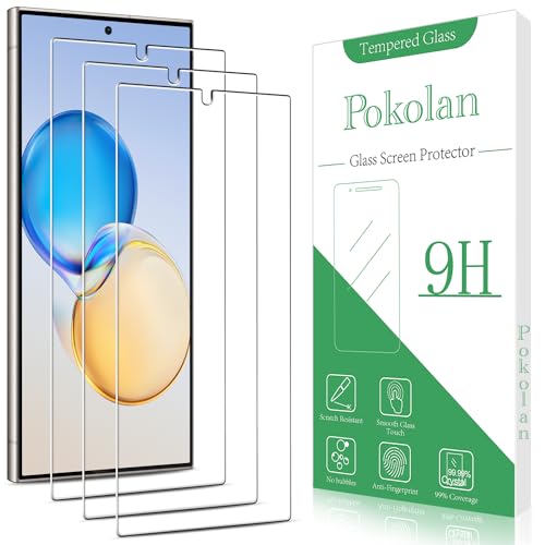 Pokolan 3 Stück Schutzfolie für Samsung Galaxy S24 Ultra, Fingerabdruck-ID-kompatibel, 9H Härte, HD Displayschutzfolie, Anti-Kratz, Anti-Bläschen, Ultrabeständig von Pokolan