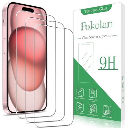 Pokolan 3 Stück Schutzfolie für iPhone 15 Plus, Frei von Kratzern,9H Härte, HD Displayschutzfolie, 0.33mm Ultra-klar, Blasenfrei, Einfacher Montage von Pokolan