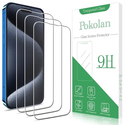 Pokolan 3 Stück Schutzfolie für iPhone 15 Pro, Frei von Kratzern,9H Härte, HD Displayschutzfolie, 0.33mm Ultra-klar, Blasenfrei, Einfacher Montage von Pokolan