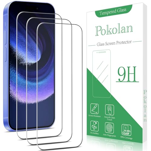 Pokolan 3 Stück Schutzfolie für iPhone 16, Frei von Kratzern, 9H Härte, HD Displayschutzfolie, 0.33mm Ultra-klar, Blasenfrei, Ultrabeständig von Pokolan
