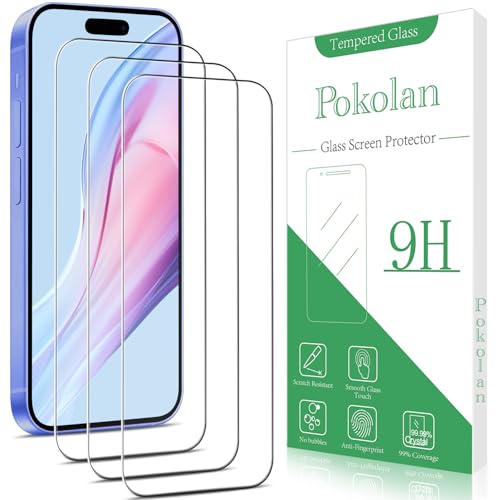 Pokolan 3 Stück Schutzfolie für iPhone 16 Plus, Frei von Kratzern, 9H Härte, HD Displayschutzfolie, 0.33mm Ultra-klar, Blasenfrei, Ultrabeständig von Pokolan