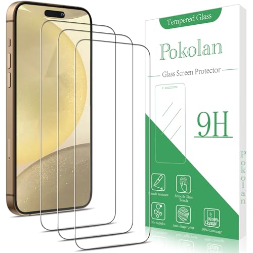 Pokolan 3 Stück Schutzfolie für iPhone 16 Pro, Frei von Kratzern, 9H Härte, HD Displayschutzfolie, 0.33mm Ultra-klar, Blasenfrei, Ultrabeständig von Pokolan