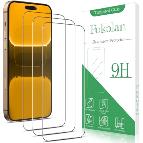 Pokolan 3 Stück Schutzfolie für iPhone 16 Pro Max, Frei von Kratzern, 9H Härte, HD Displayschutzfolie, 0.33mm Ultra-klar, Blasenfrei, Ultrabeständig von Pokolan