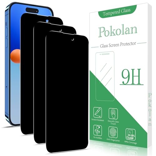 Pokolan 3 Stück Sichtschutz für Apple iPhone 14 Pro Max, Anti-Spy, Glas Displayschutzfolie, Frei von Kratzern, 9H Härte, Blasenfrei, Ultrabeständig von Pokolan