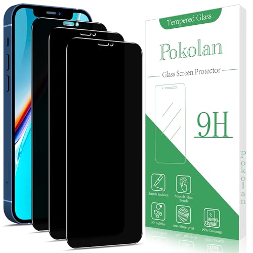 Pokolan 3 Stück Sichtschutz für iPhone 12 Pro Max Schutzfolie, Anti Spy, Glas Displayschutzfolie, Frei von Kratzern, 9H Härte, Blasenfrei, Ultrabeständig von Pokolan