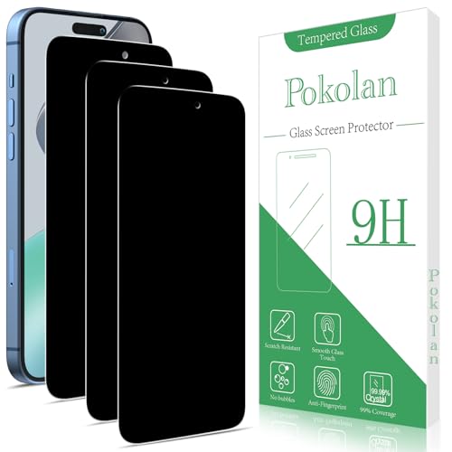 Pokolan 3 Stück Sichtschutz für iPhone 16 Pro Schutzfolie, Anti-Spy, Glas Displayschutzfolie, Frei von Kratzern, 9H Härte, Blasenfrei, Ultrabeständig von Pokolan