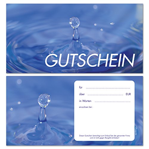 25 Geschenkgutscheine für Kunden, DIN lang - Wellness Wassertropfen - Gutscheinkarten - Gutschein [GS-51] von Pokornys