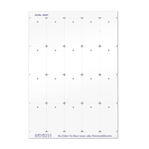 POKORNYS - 2.000 Bogeti Blattlaser Kartonetiketten (42 x 67 mm) auf DIN-A4 Bogen I Etiketten für Laserdrucker, Tintenstahldrucker uvm. I Preisschilder mit 3 mm Lochung für Sicherheitsfäden & Heftfäden von Pokornys