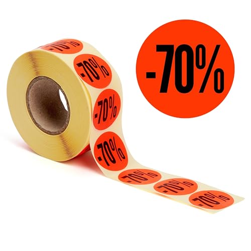 Pokornys – Aktionsetiketten -70% für reduzierte Ware – 1.000 selbstklebende Rabattaufkleber in leuchtendem Rot – permanent haftende, runde Sale-Sticker mit Ø 32mm von Pokornys
