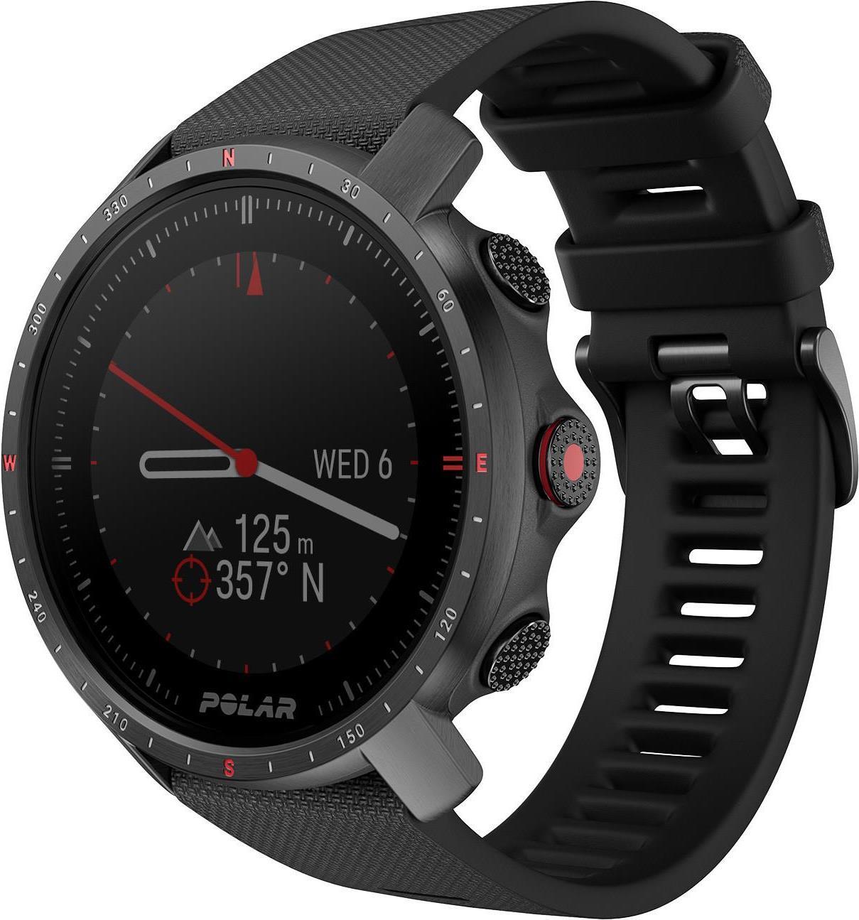Polar Grit X Pro - Schwarz DLC - Sportuhr mit Band - Fluorkautschuk (FKM) - schwarz - Bandgröße: M/L - Anzeige 3 cm (1.2) - Bluetooth - 47 g von Polar